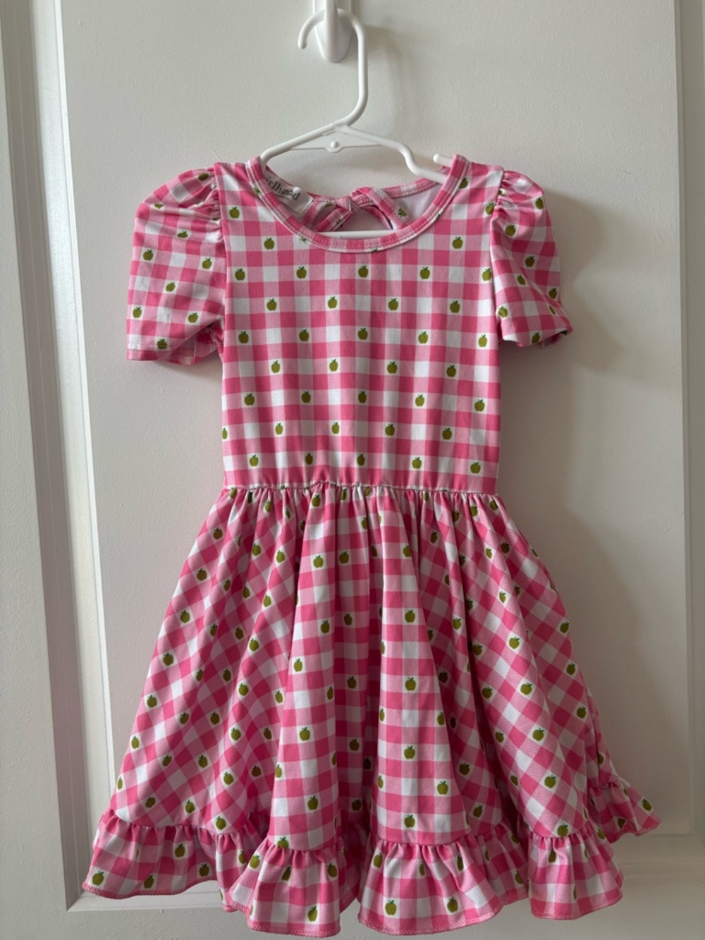 Girls Pink Gingham Dress with Strawberry Accent